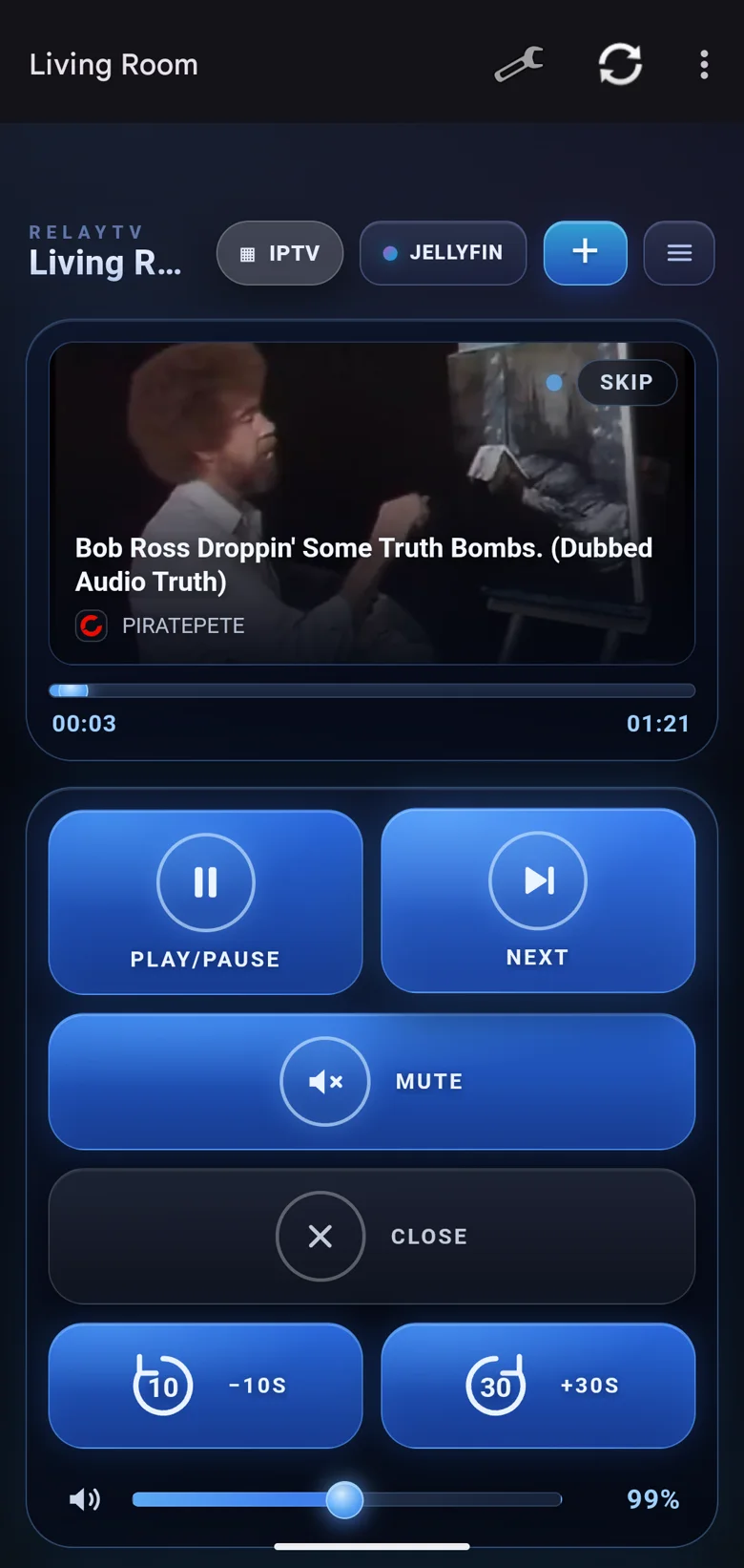 RelayTV Android remote in dark mode