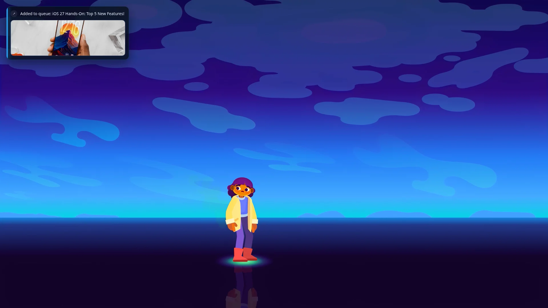 RelayTV rendering video with an Added to queue notification